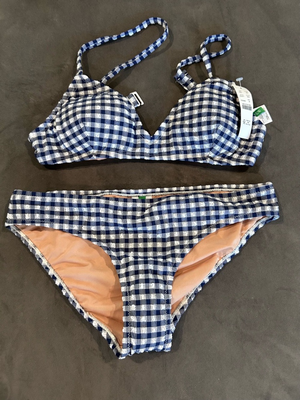 NWT J. Crew Gingham Navy & White Bikini Set